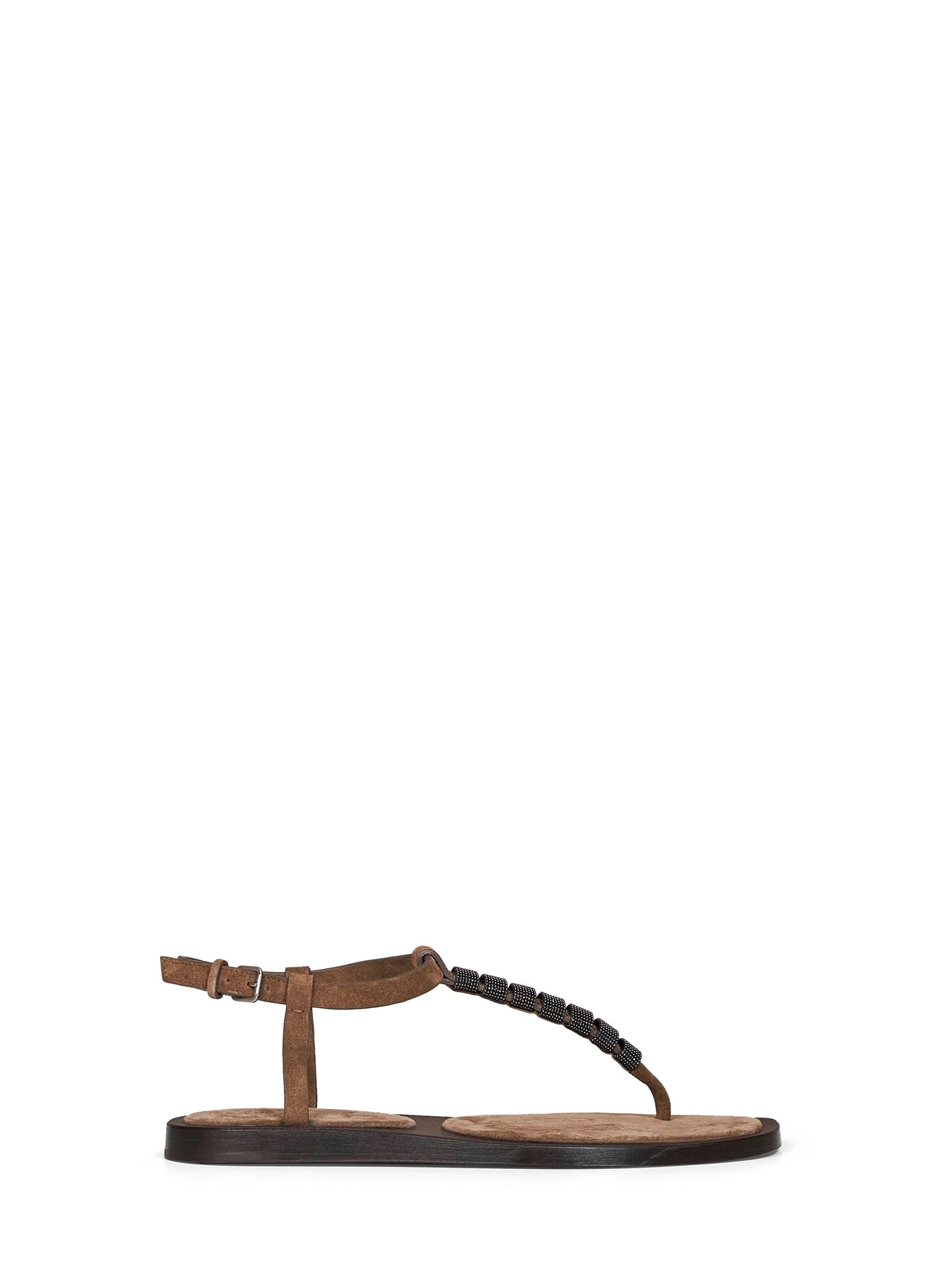 Brown suede thong sandals with monili