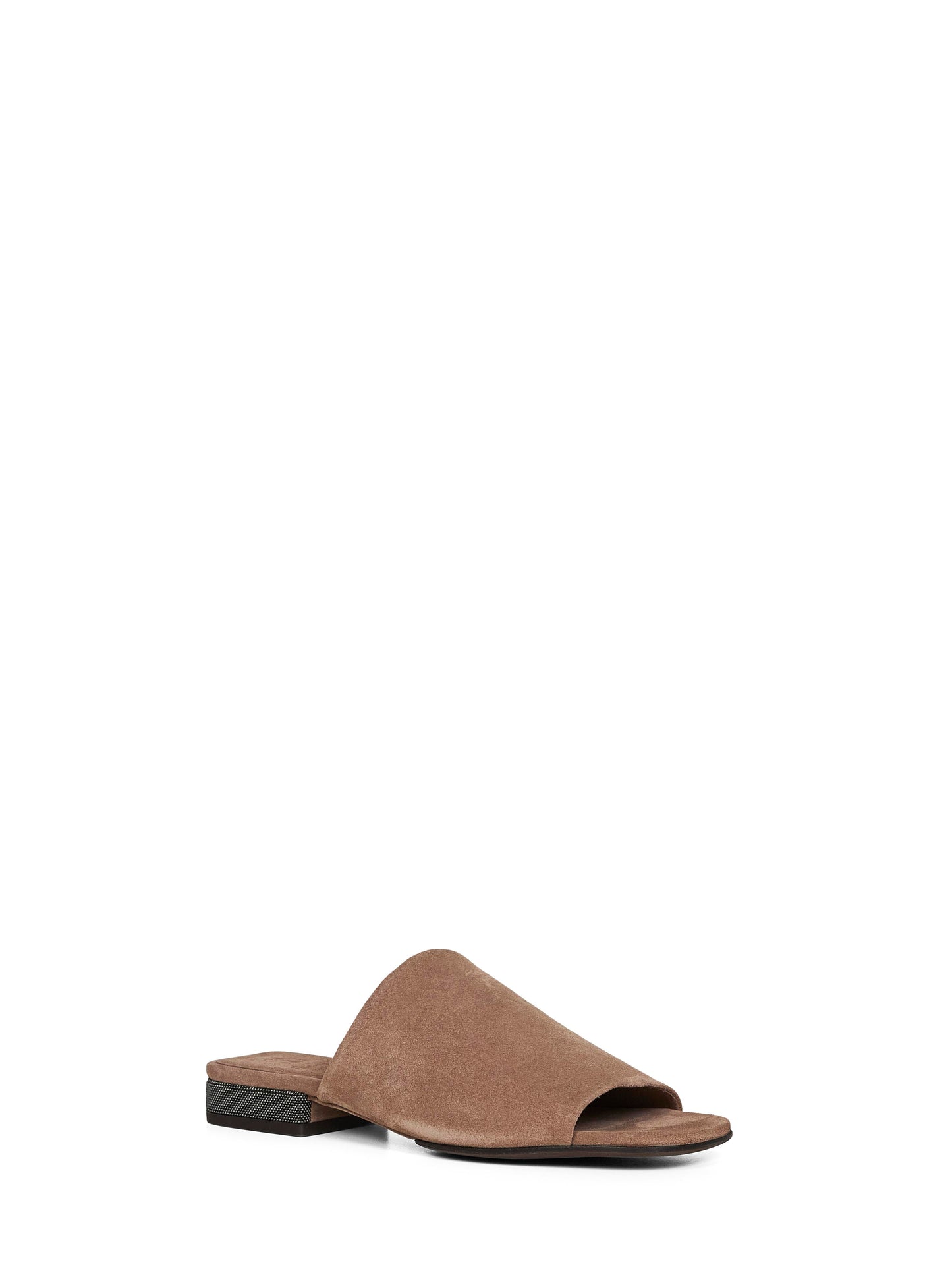 Mules in pelle scamosciata marrone con monile