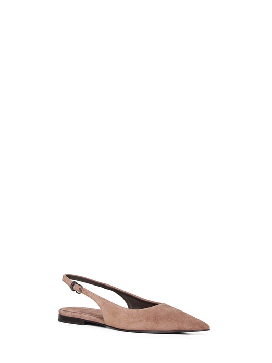 Brown suede slingback flats with Shiny Detail