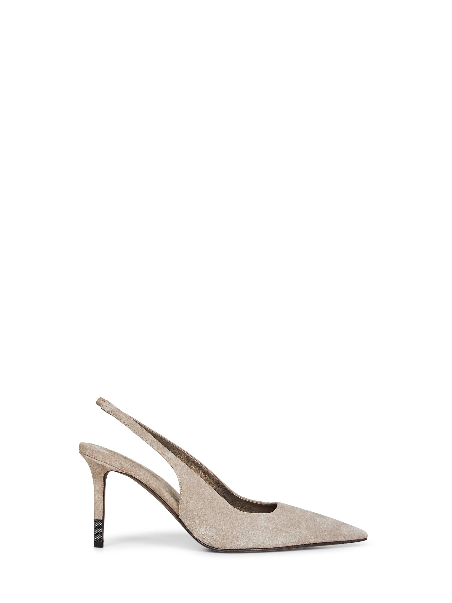 Slingback in camoscio grigio chiaro con monile