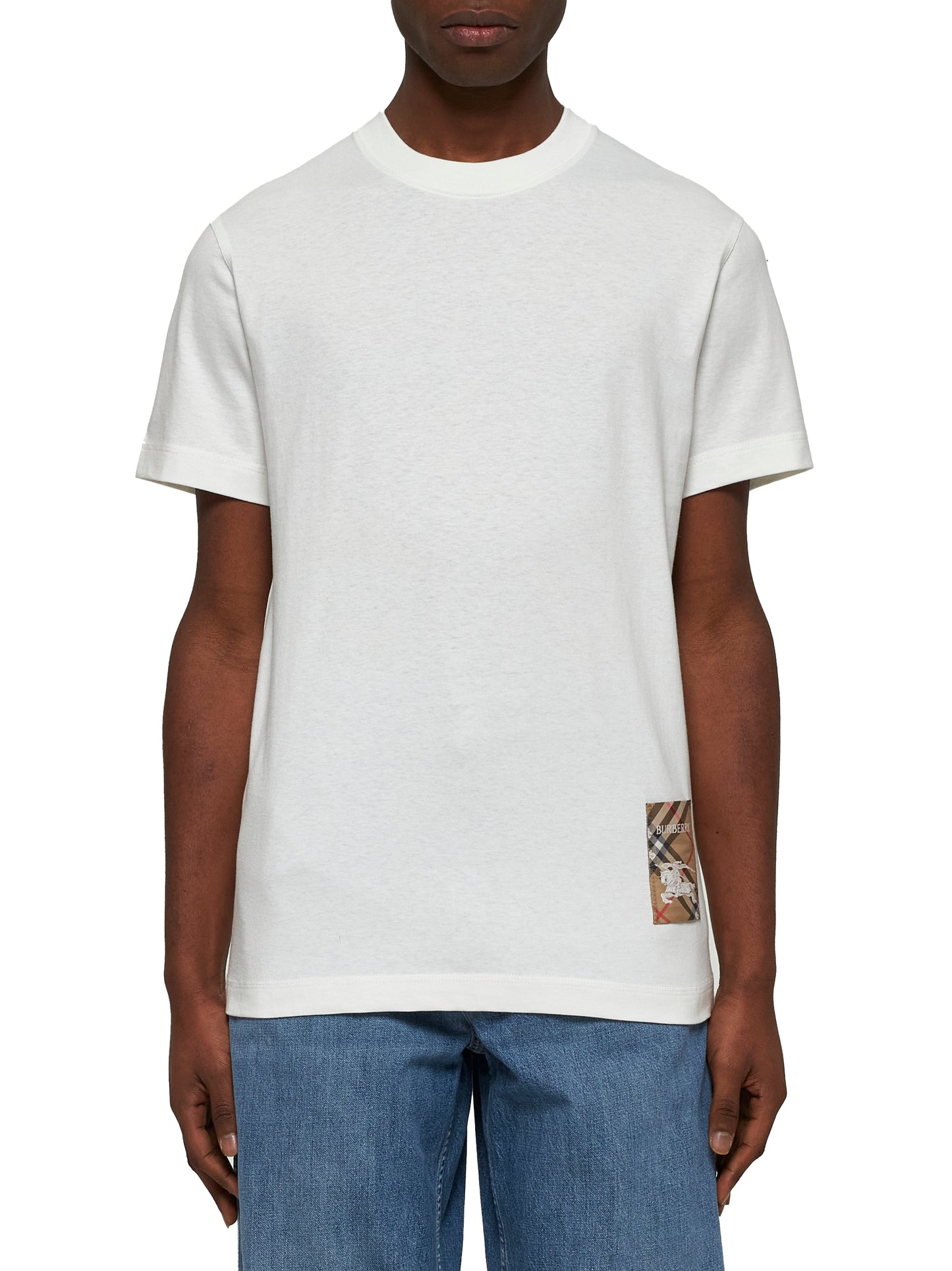 Cotton T-shirt with Check appliqué