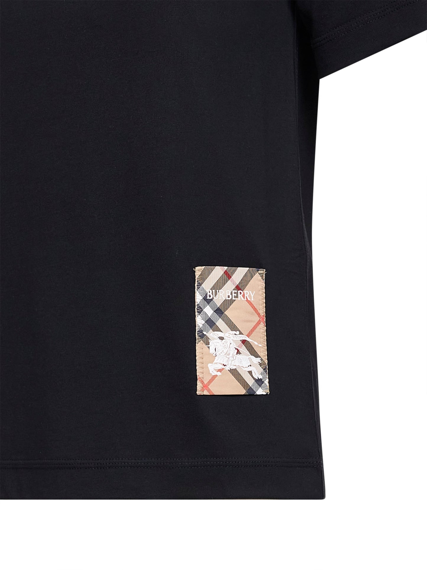 Black cotton Check patch T-shirt