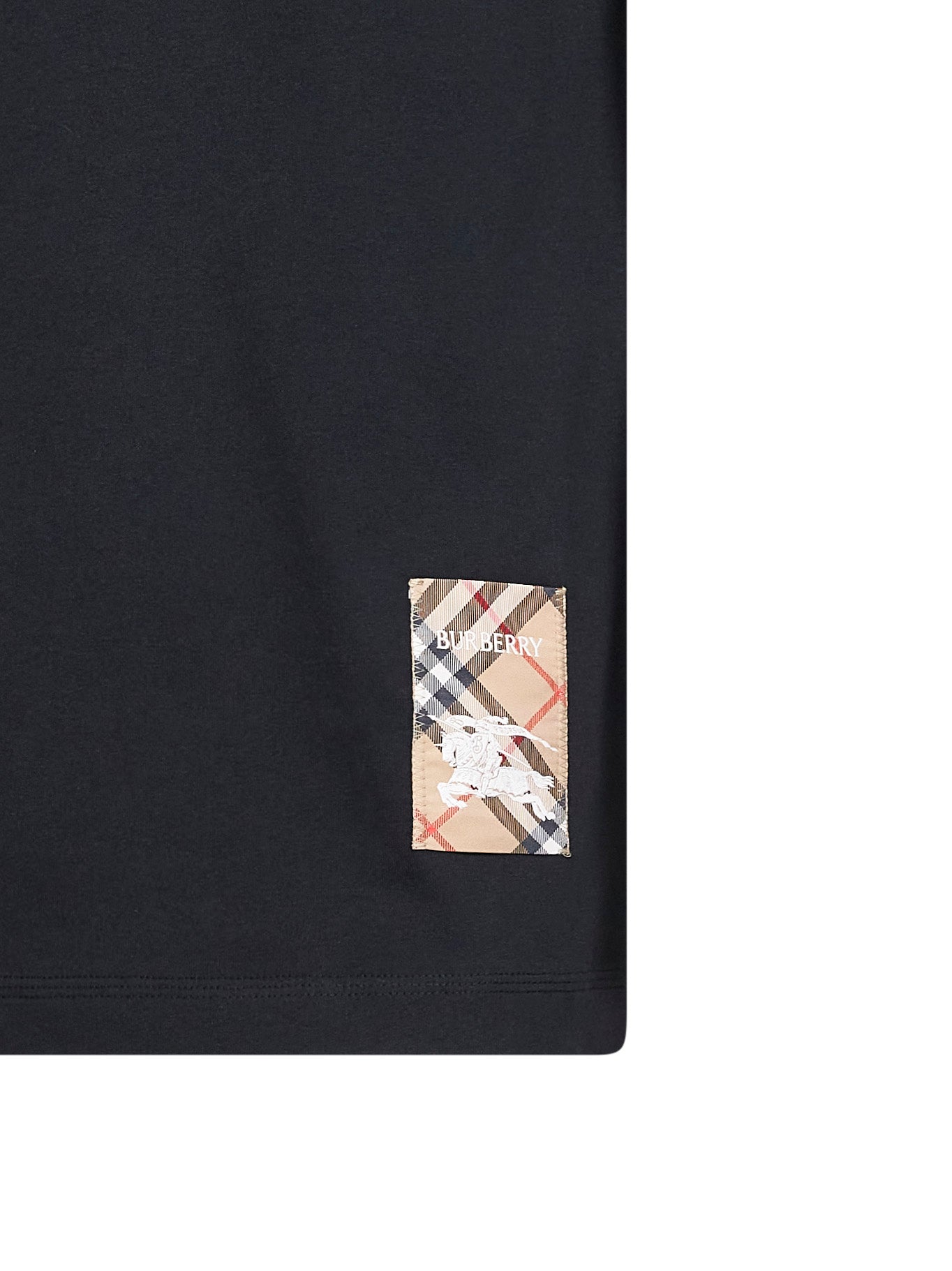 Black cotton Check patch T-shirt