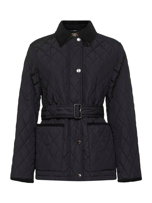 Black nylon belted quilted jacket