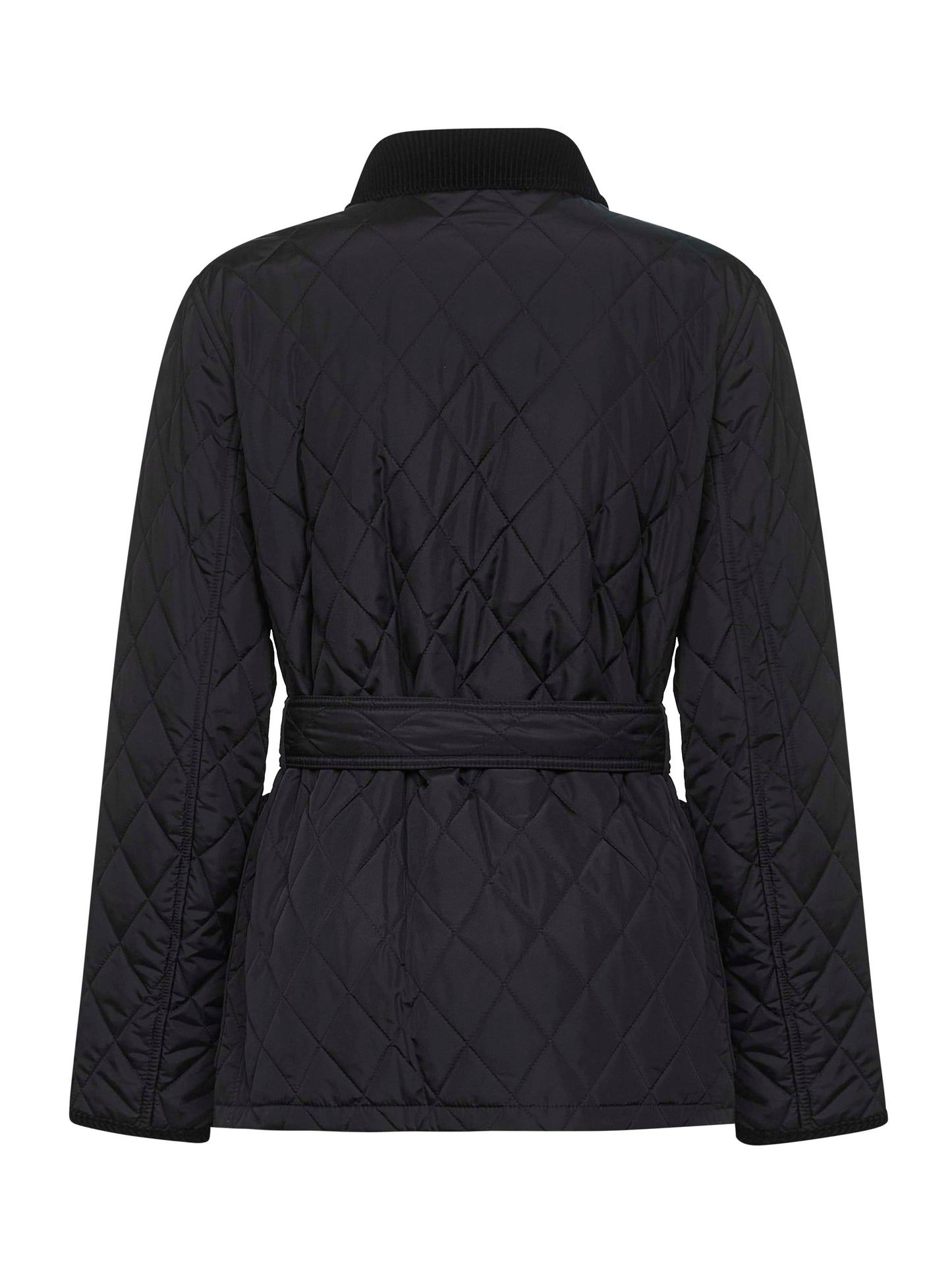 Black nylon belted quilted jacket