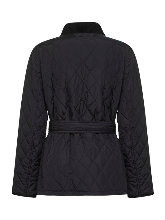 Black nylon belted quilted jacket
