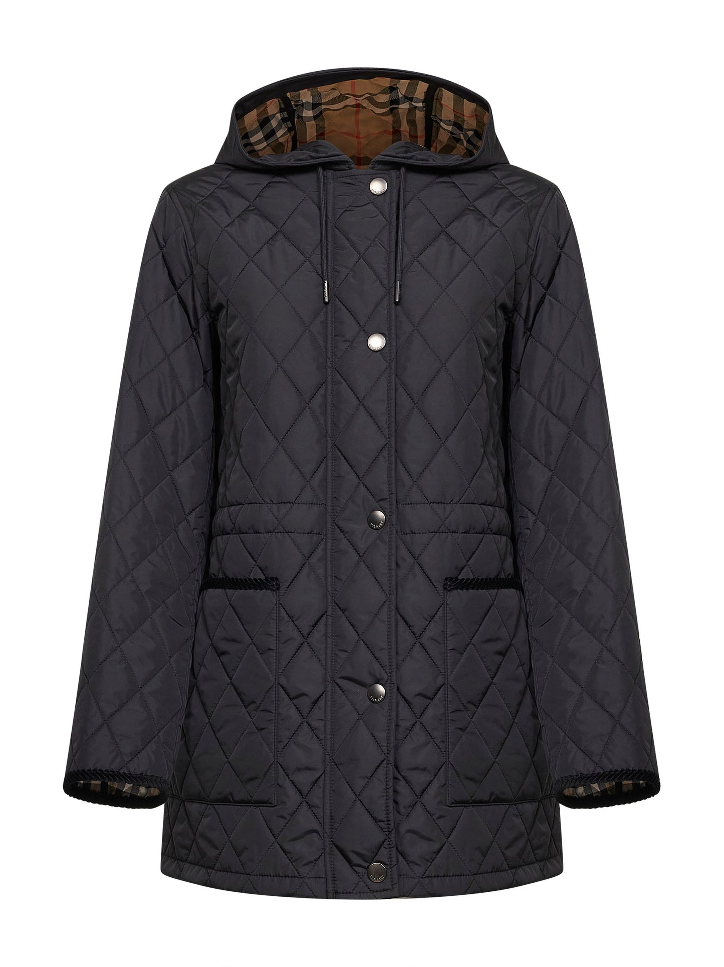 Parka con cappuccio in nylon trapuntato nero<BR/>