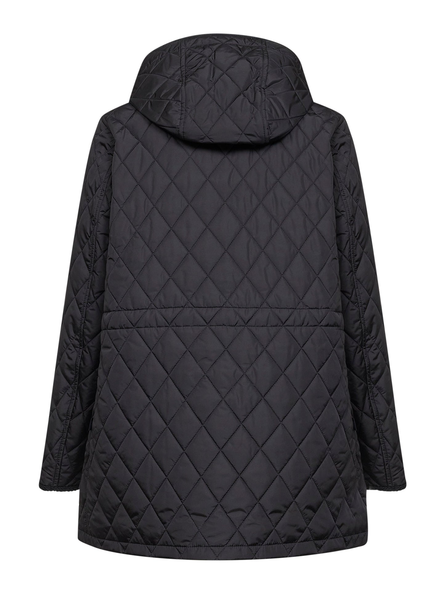 Parka con cappuccio in nylon trapuntato nero<BR/>