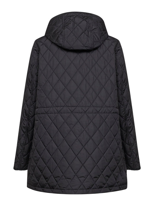 Parka con cappuccio in nylon trapuntato nero<BR/>