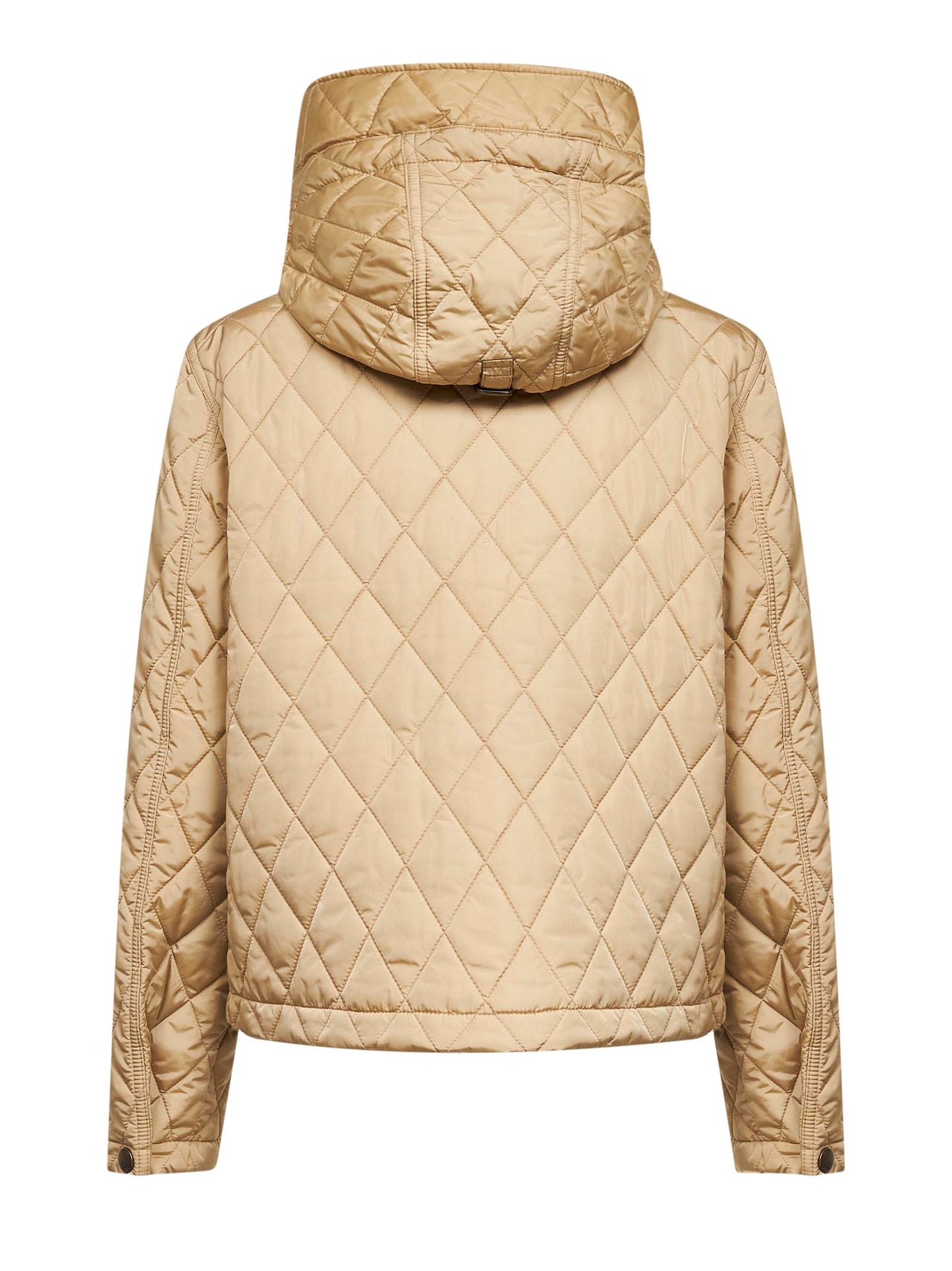 Giacca cropped con cappuccio in nylon trapuntato beige