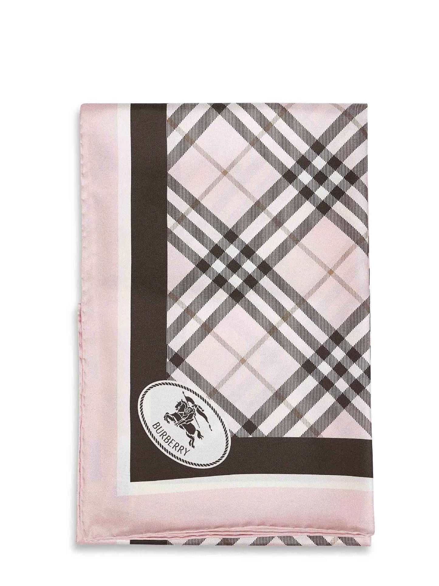 Foulard in twill di seta Check rosa con Knight Stamp