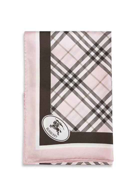 Foulard in twill di seta Check rosa con Knight Stamp