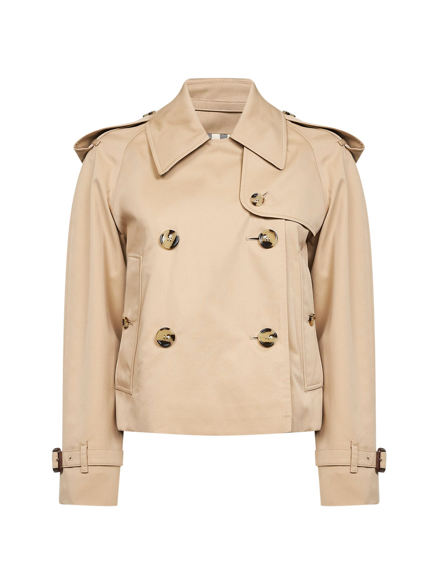 Giacca trench cropped in gabardina miele<BR/>