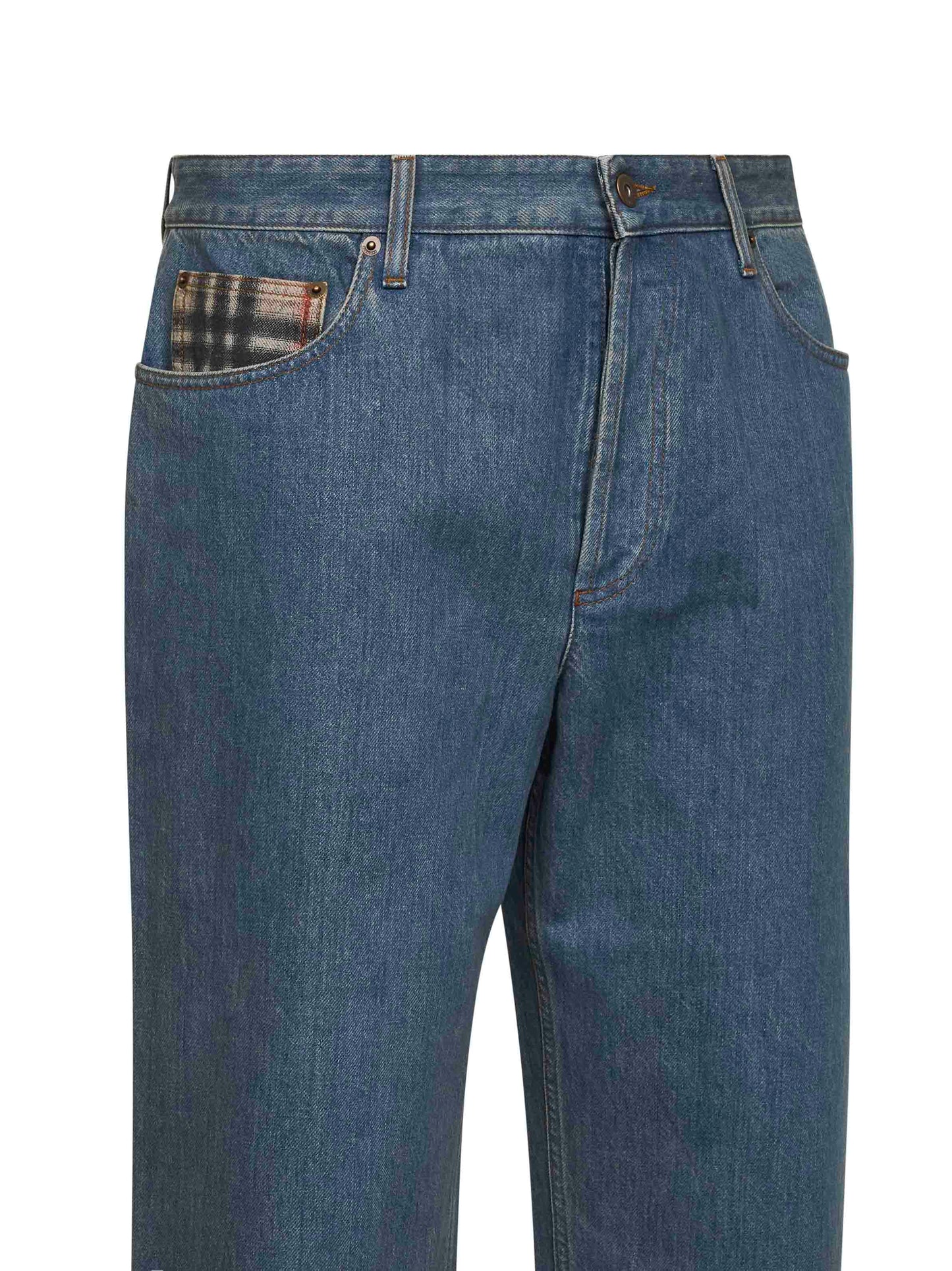 Medium blue denim jeans with Check details