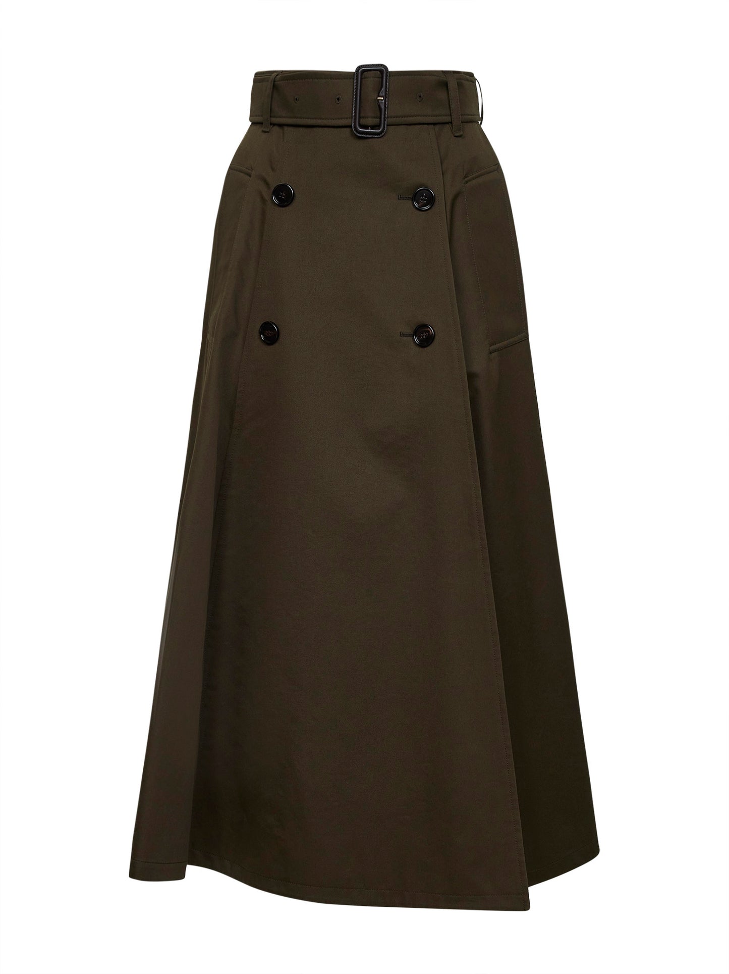 Juniper green gabardine midi trench skirt