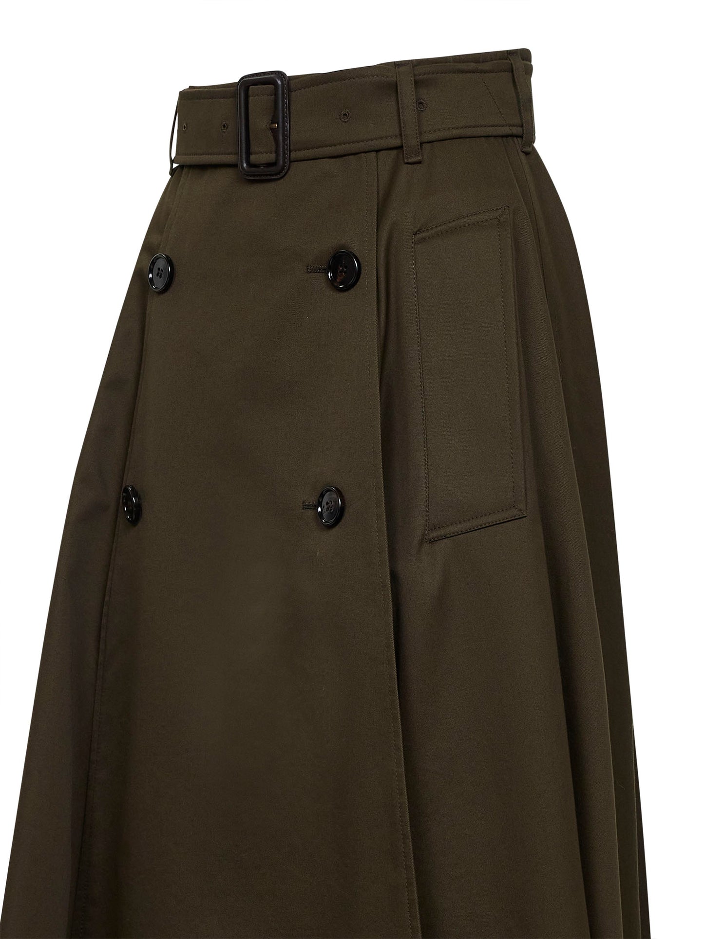Juniper green gabardine midi trench skirt