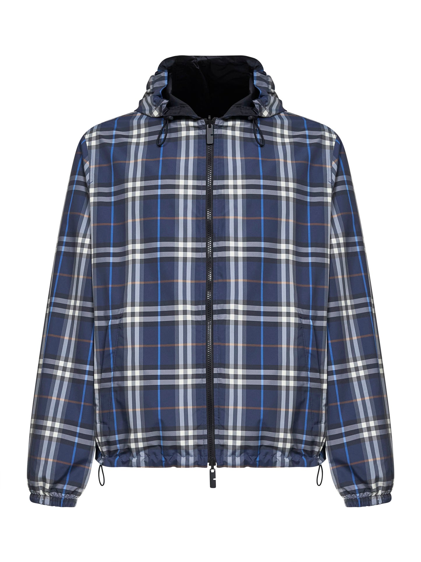Blue Check reversible hooded jacket