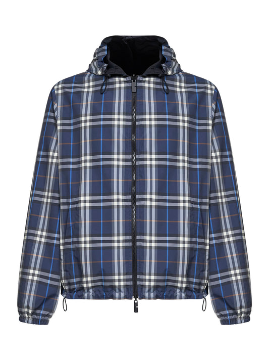 Blue Check reversible hooded jacket