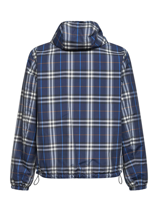 Blue Check reversible hooded jacket