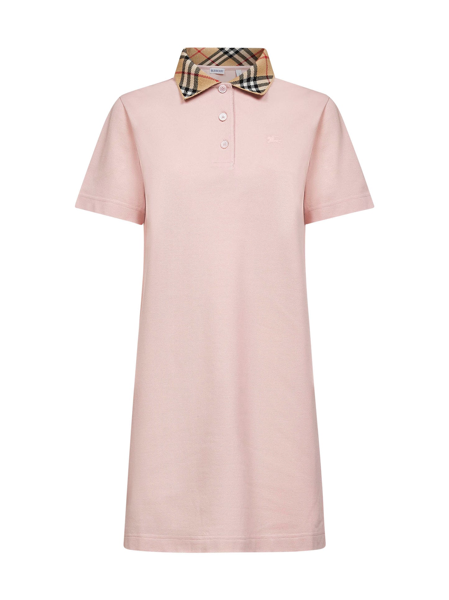 Pink piqué shirt polo dress with Check collar