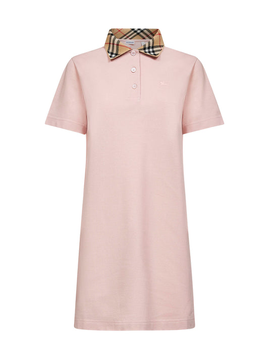 Pink piqué shirt polo dress with Check collar