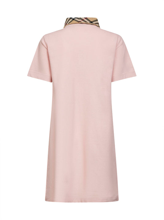 Pink piqué shirt polo dress with Check collar