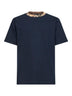Navy blue cotton Check trims T-shirt