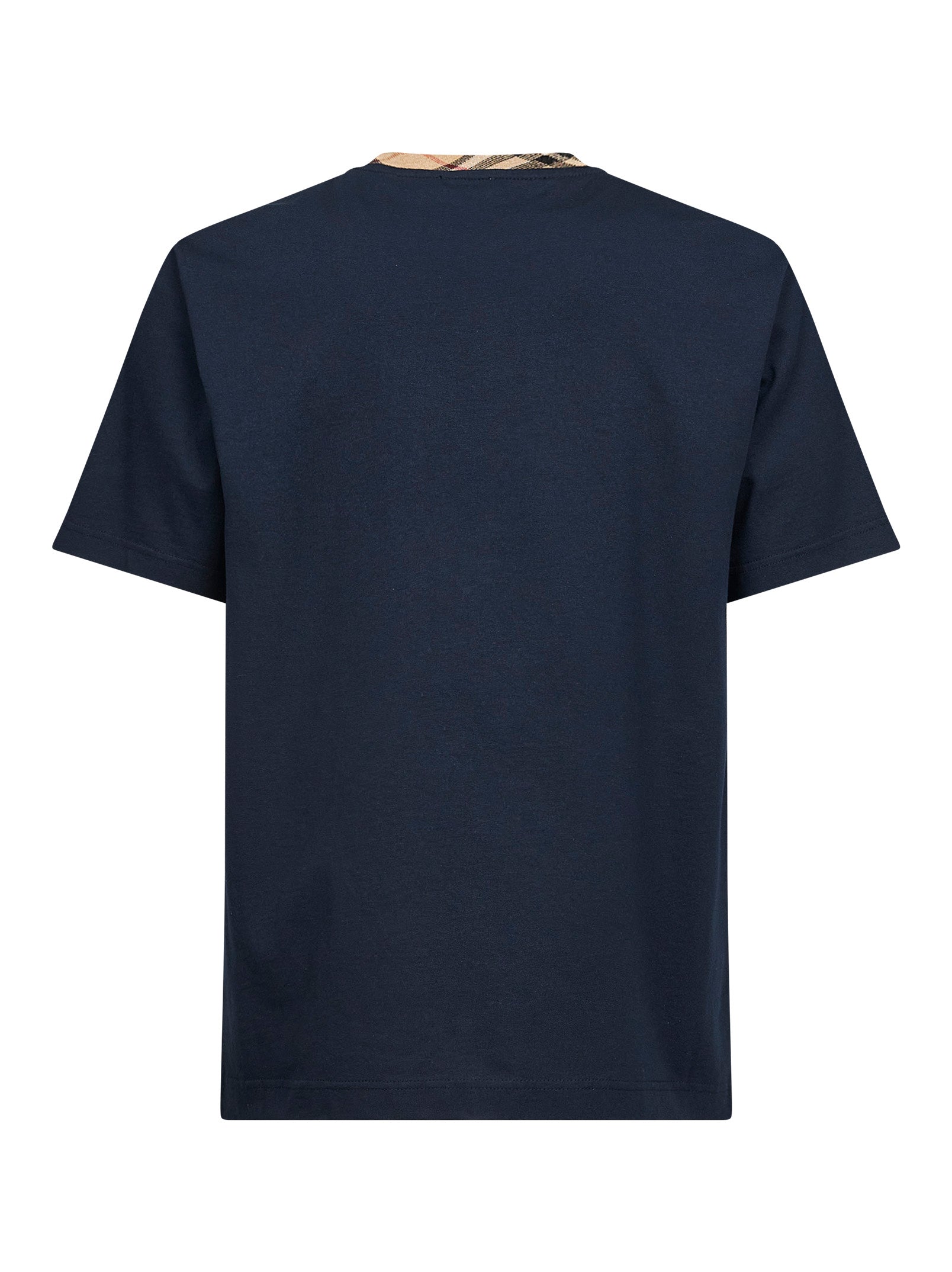 Navy blue cotton Check trims T-shirt – Daniello.com