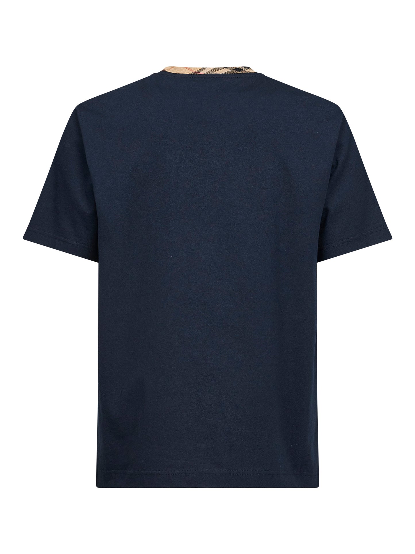 Navy blue cotton Check trims T-shirt