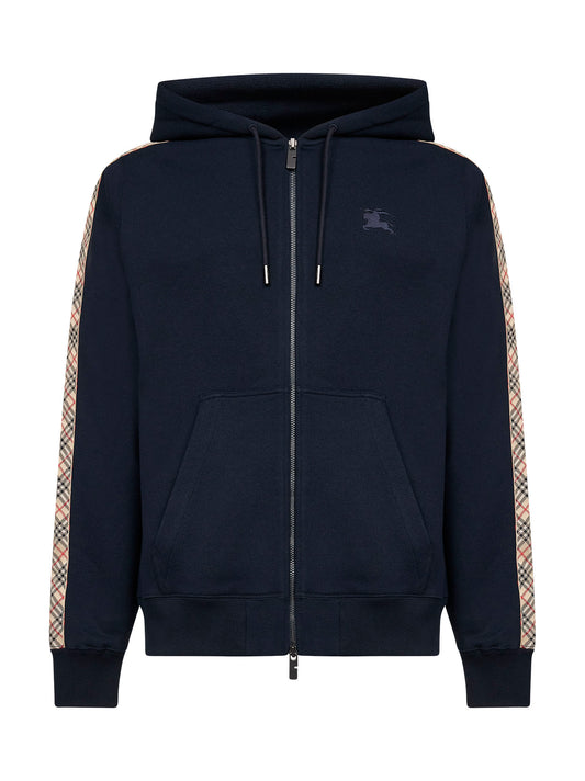 Blue cotton zip-up hoodie with Check tapes