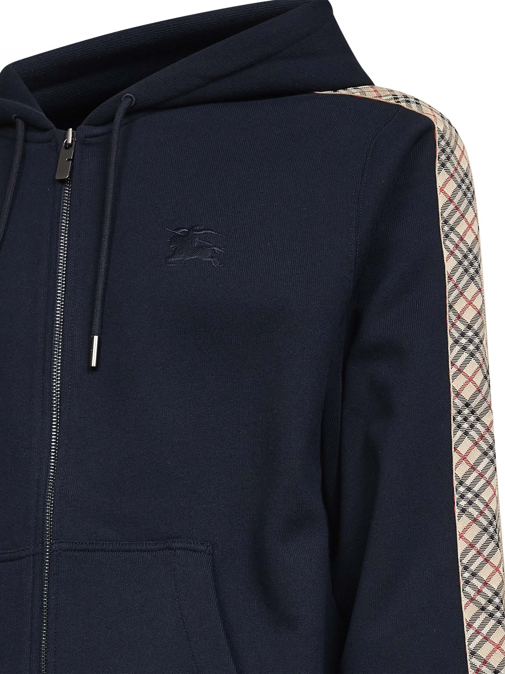 Blue cotton zip-up hoodie with Check tapes – Daniello.com