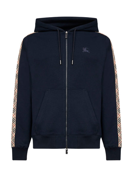 Blue cotton zip-up hoodie with Check tapes – Daniello.com
