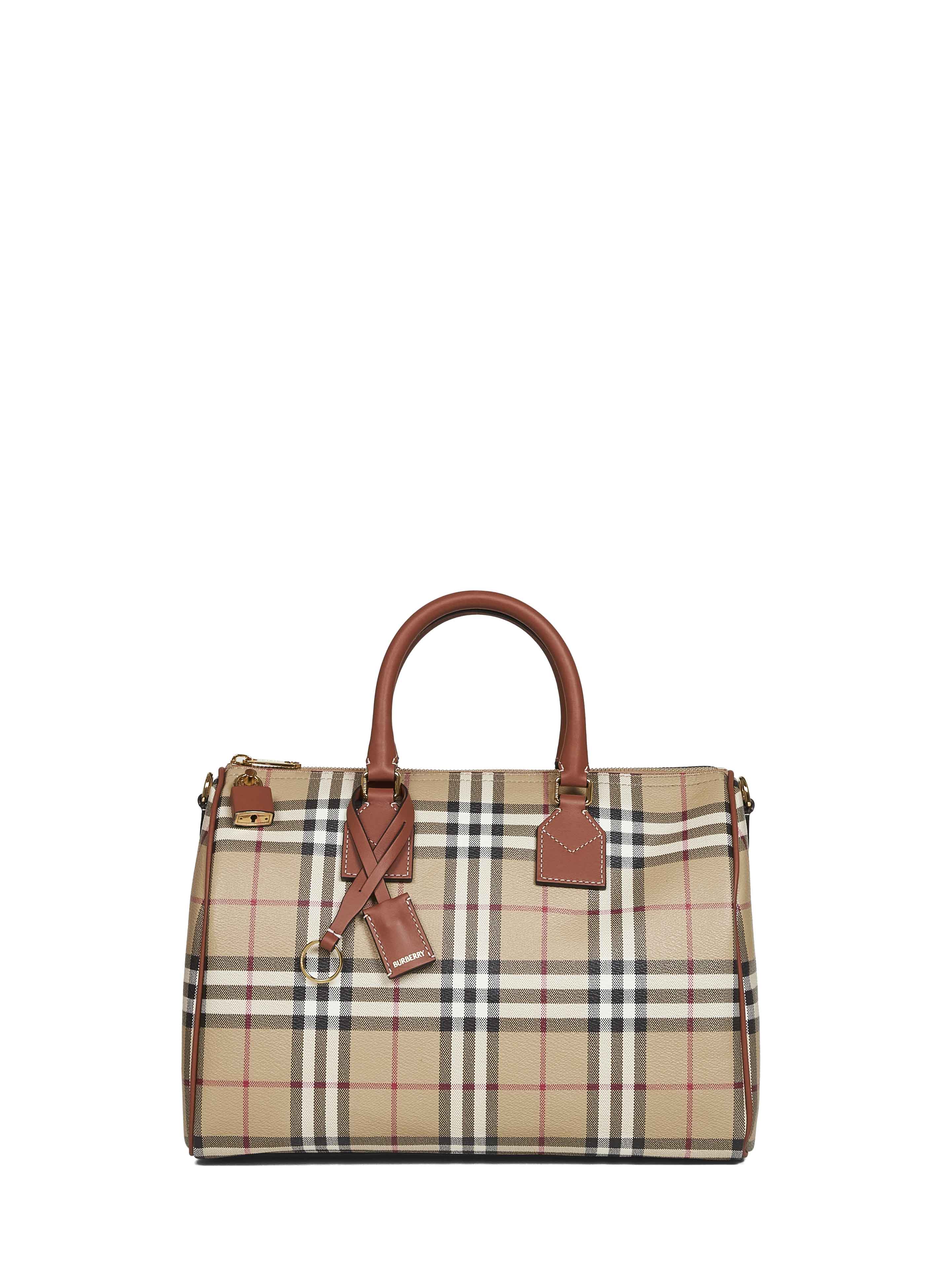 Archive beige Check medium bowling bag – Daniello.com
