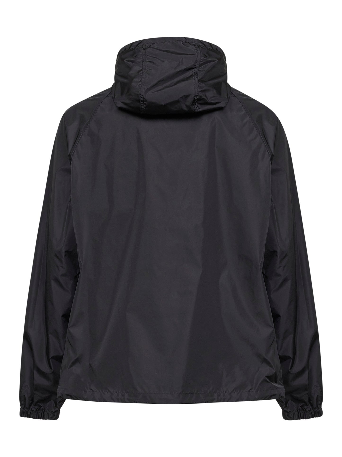 Giacca con cappuccio in nylon nero con nastro Check