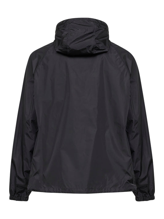 Giacca con cappuccio in nylon nero con nastro Check