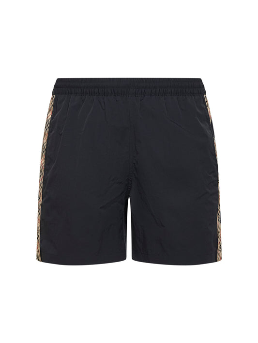 Black nylon swim shorts with Check trims