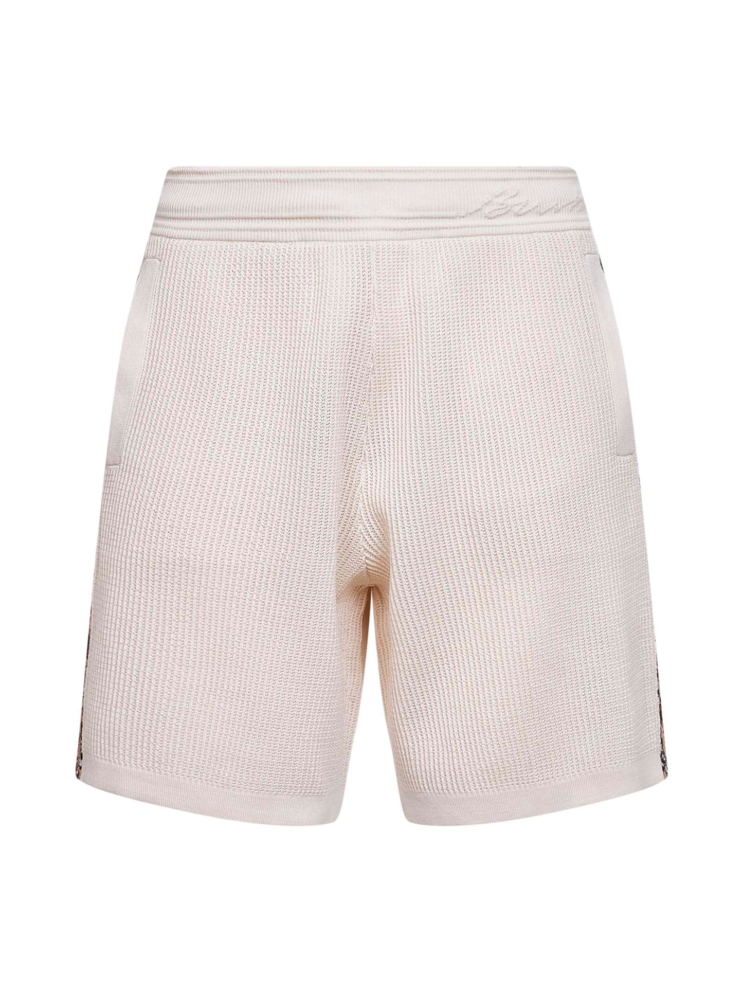 Shorts in mesh di cotone beige con finiture Check
