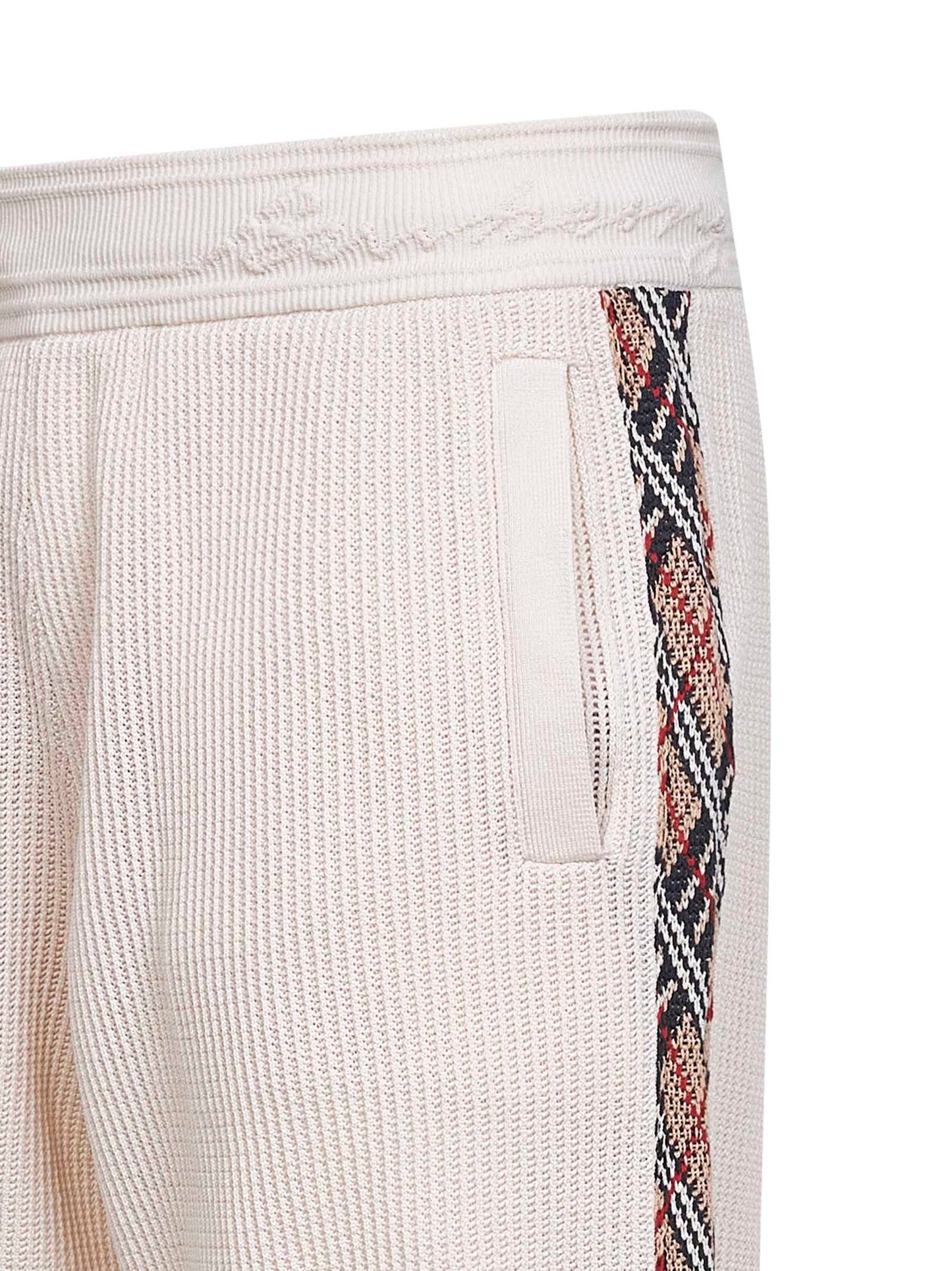 Shorts in mesh di cotone beige con finiture Check