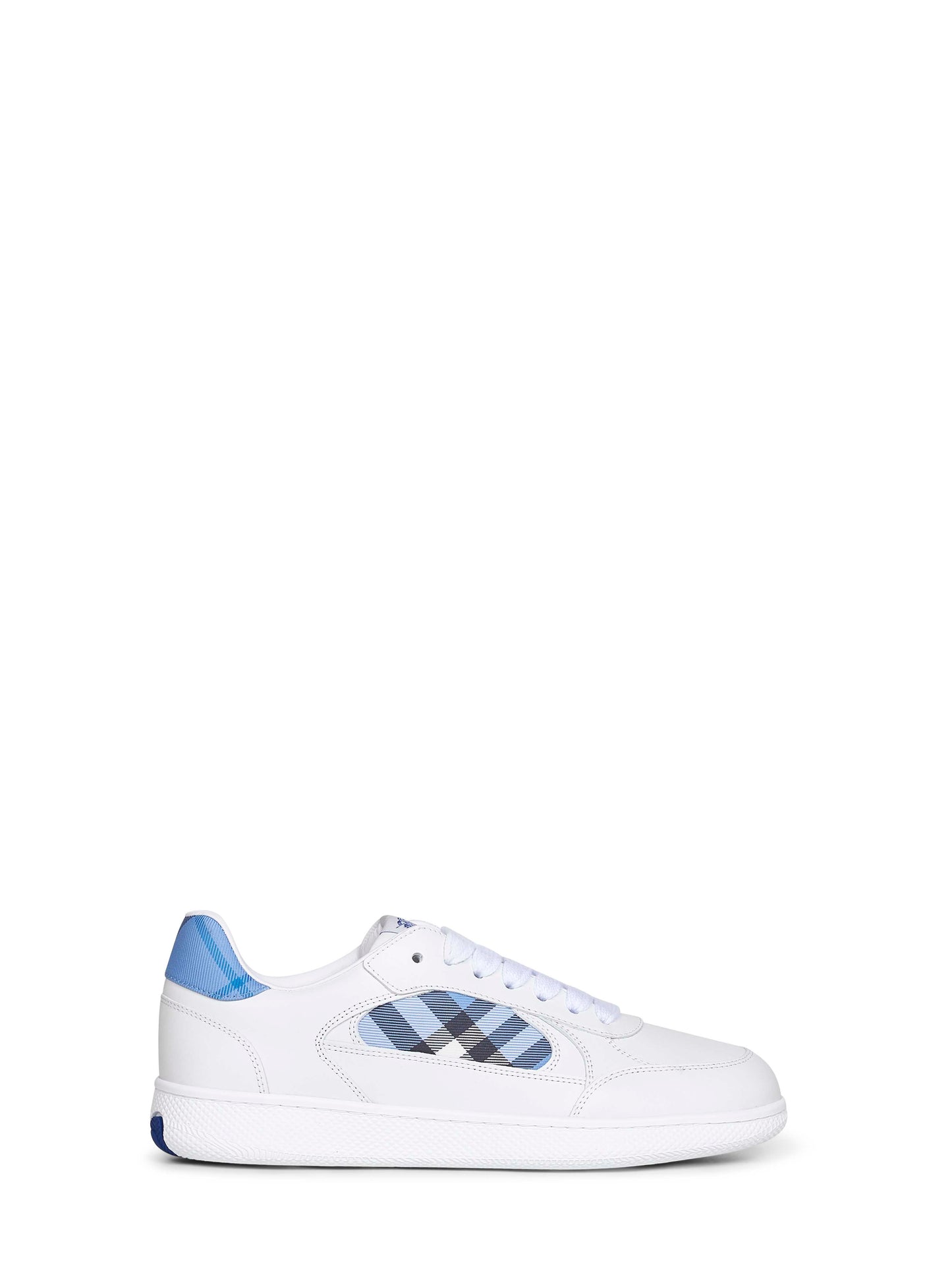 Optical white leather and cornflower blue Check Terrace sneakers