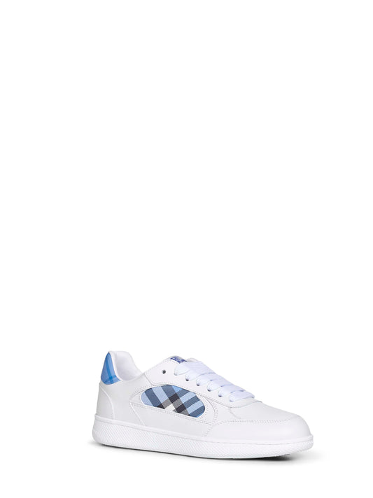 Optical white leather and cornflower blue Check Terrace sneakers