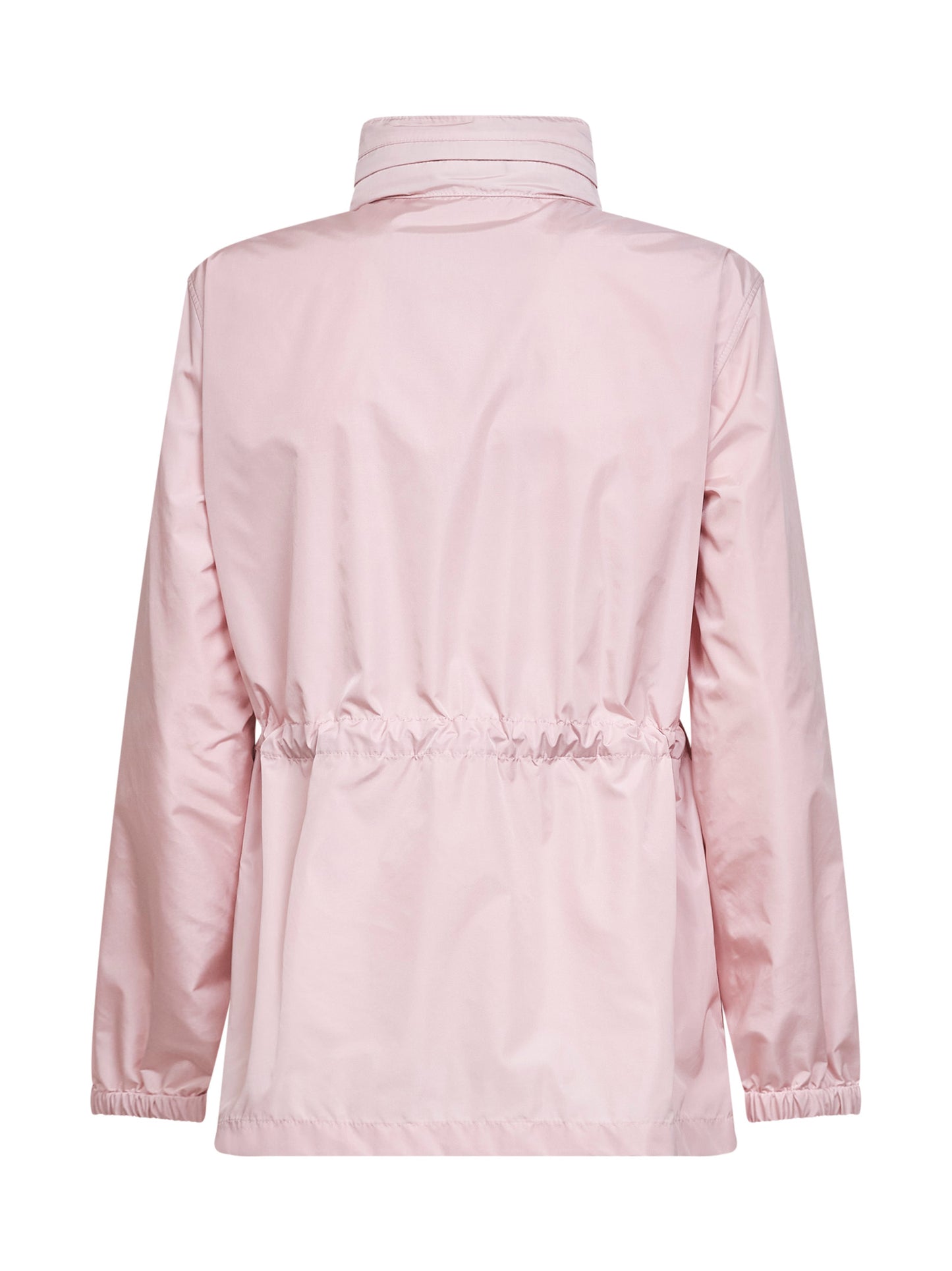 Pink nylon short hooded parka with Check tape