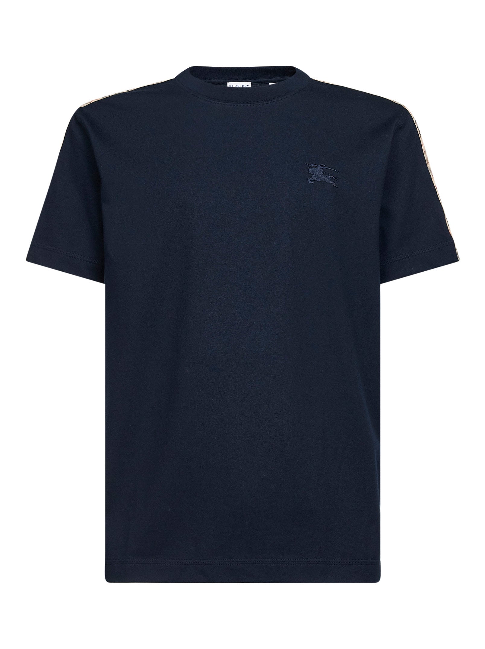 Blue cotton T-shirt with Check trims – Daniello.com