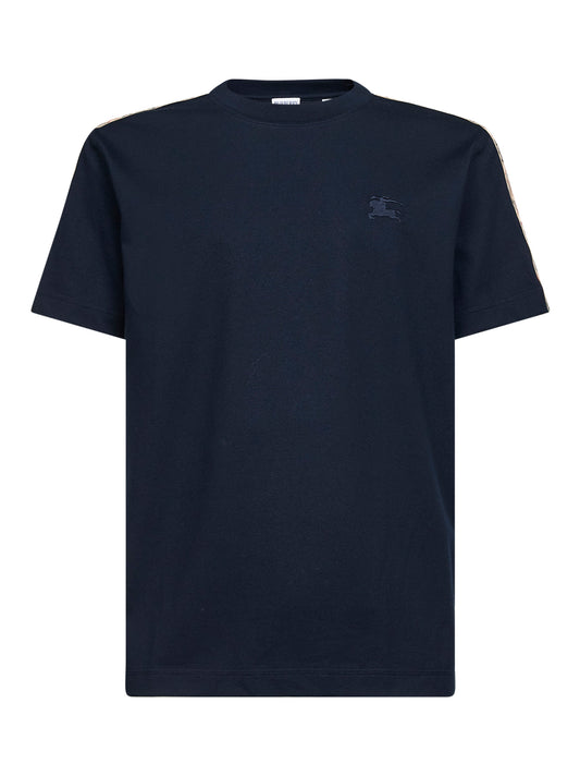Blue cotton T-shirt with Check trims