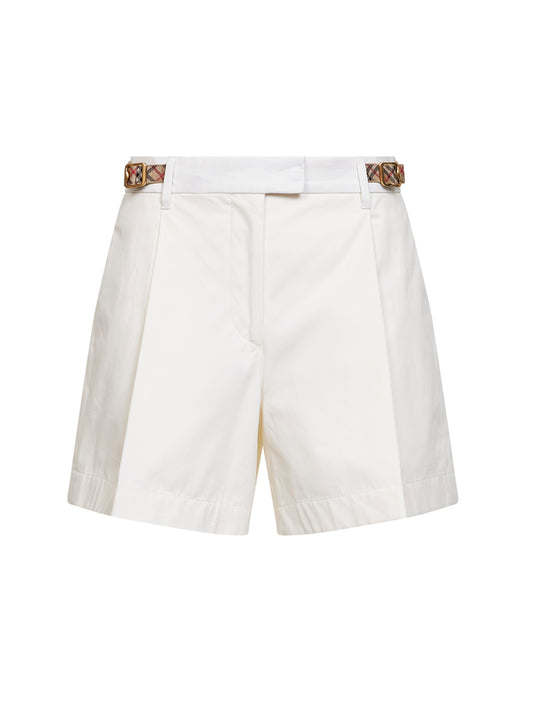 Shorts in popeline di cotone avorio con cinturini Check