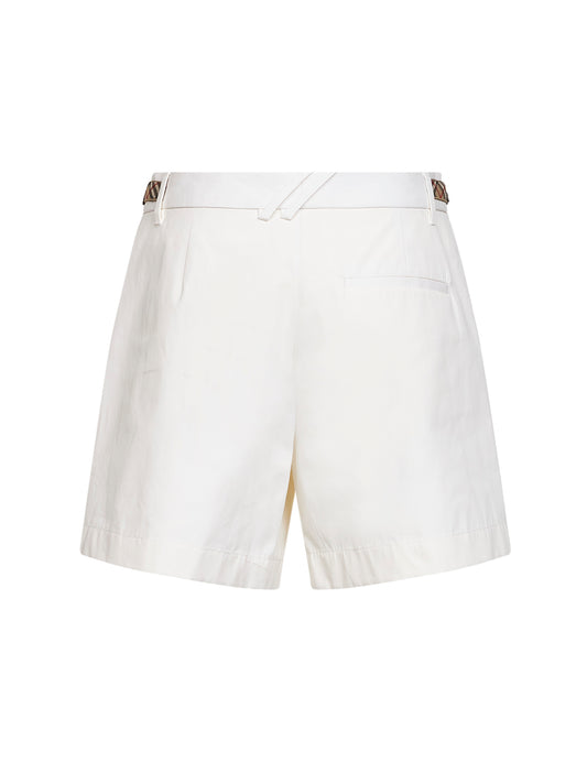 Shorts in popeline di cotone avorio con cinturini Check