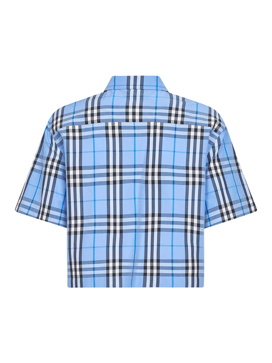 Camicia crop in cotone Check azzurro