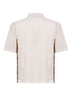 Beige cotton mesh polo shirt with Check trims