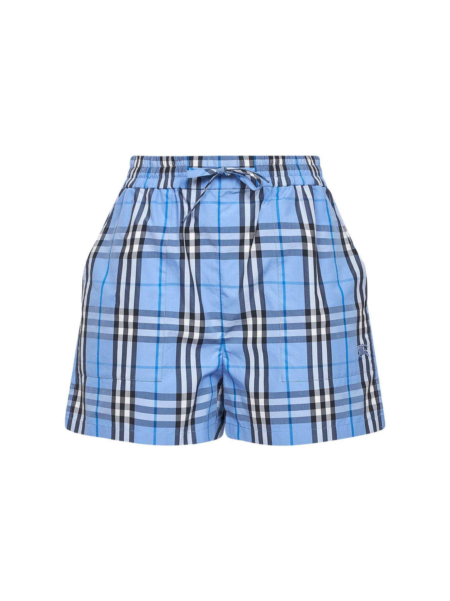 Shorts in cotone Check azzurro<BR/>
