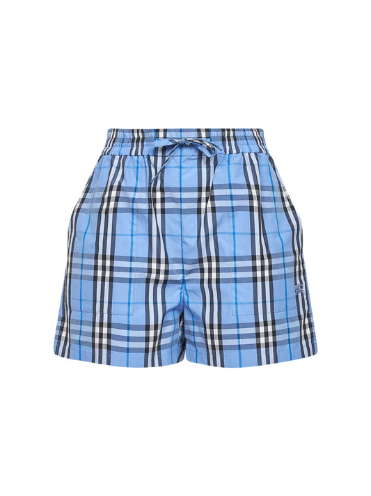 Shorts in cotone Check azzurro<BR/>