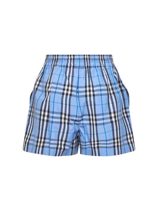 Shorts in cotone Check azzurro<BR/>